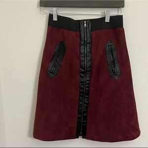 ECI New York Burgundy  Suede Leather Skirt, XS